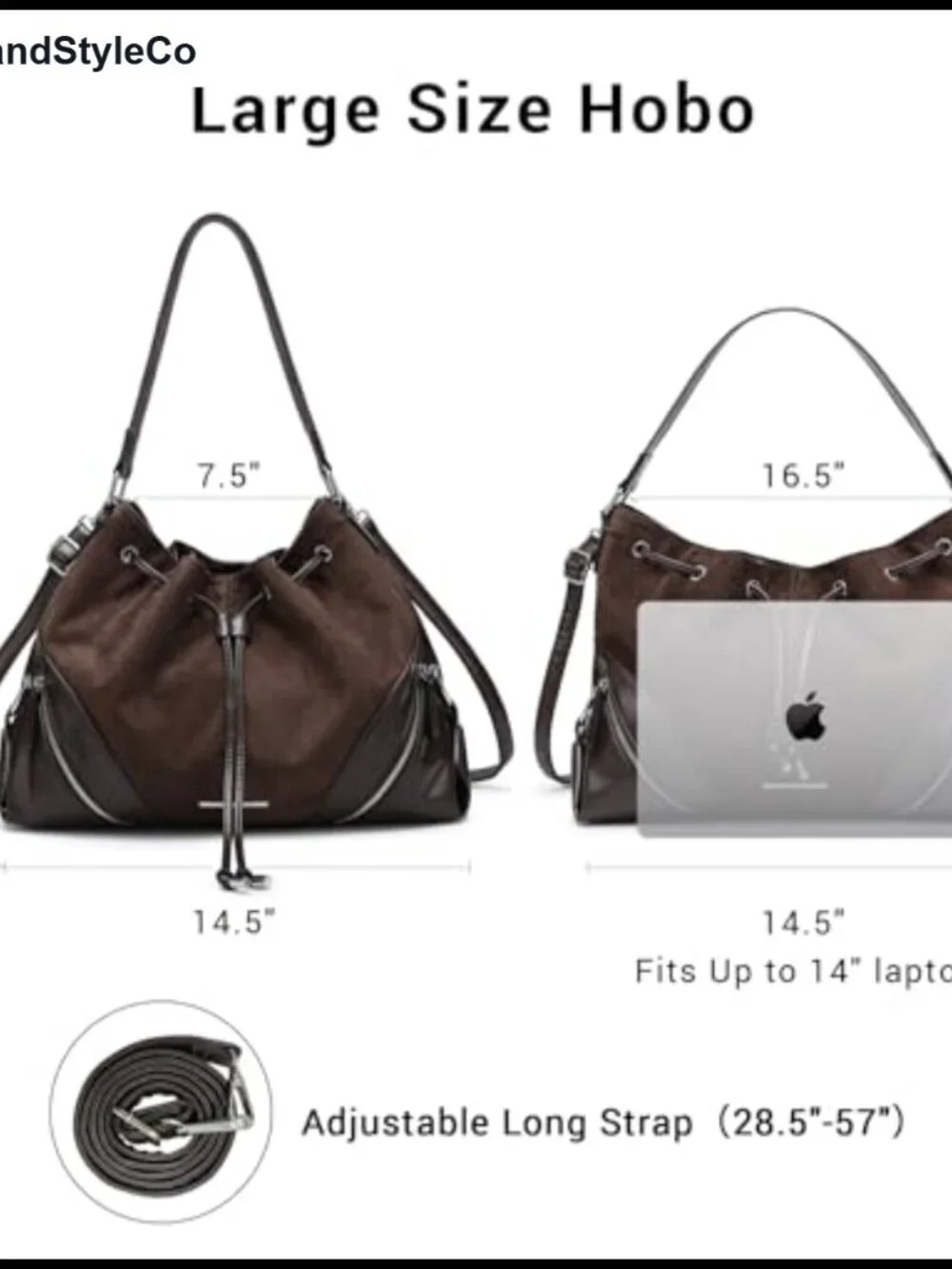 Women's Large Hobo Bag Drawstring Bucket Tote Vegan Leather Work Travel
